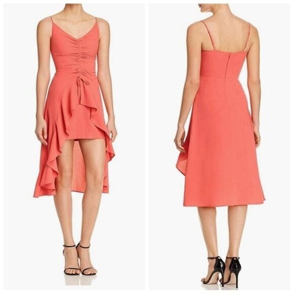 NWT Finders Keepers Day Trip Hi-low Sleeveless Ruffle Dress Papaya - Picture 4 of 4